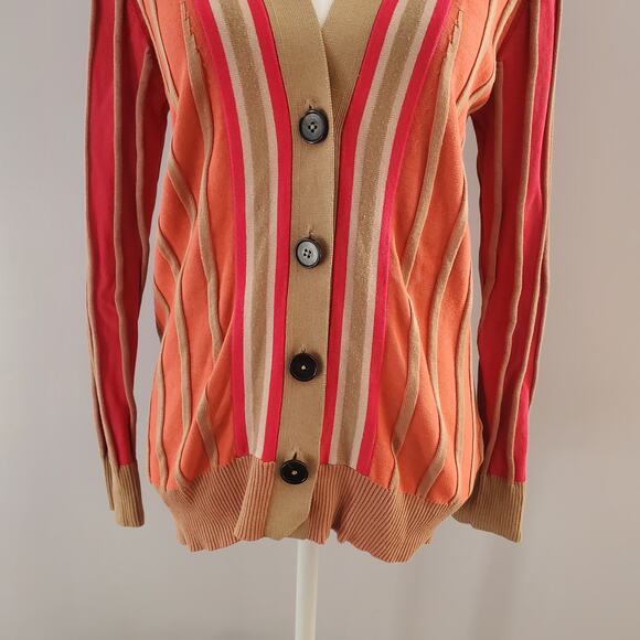 Jen Kao Women's Silk Blend Striped Ribbed Cardigan Size M - Picture 4 of 10